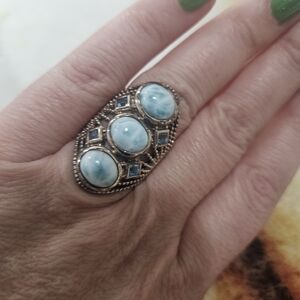 Larimar Stones Sterling Silver Ring Size 7